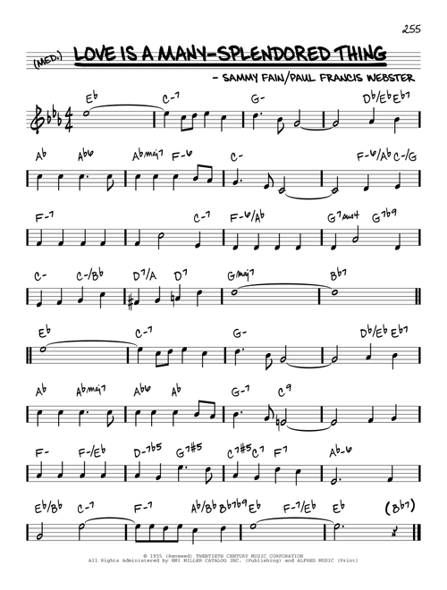Love Is A Many-Splendored Thing - The Four Aces (Real Book - Melody-Chords)