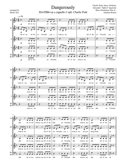 Dangerously (Arr. Mister Tim) - Charlie Puth (Choral, SATB divisi)