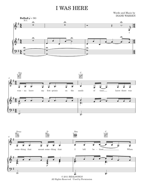 I Was Here - Beyoncé Beyonce Featuring Jay Z (Piano-Vocal-Guitar)