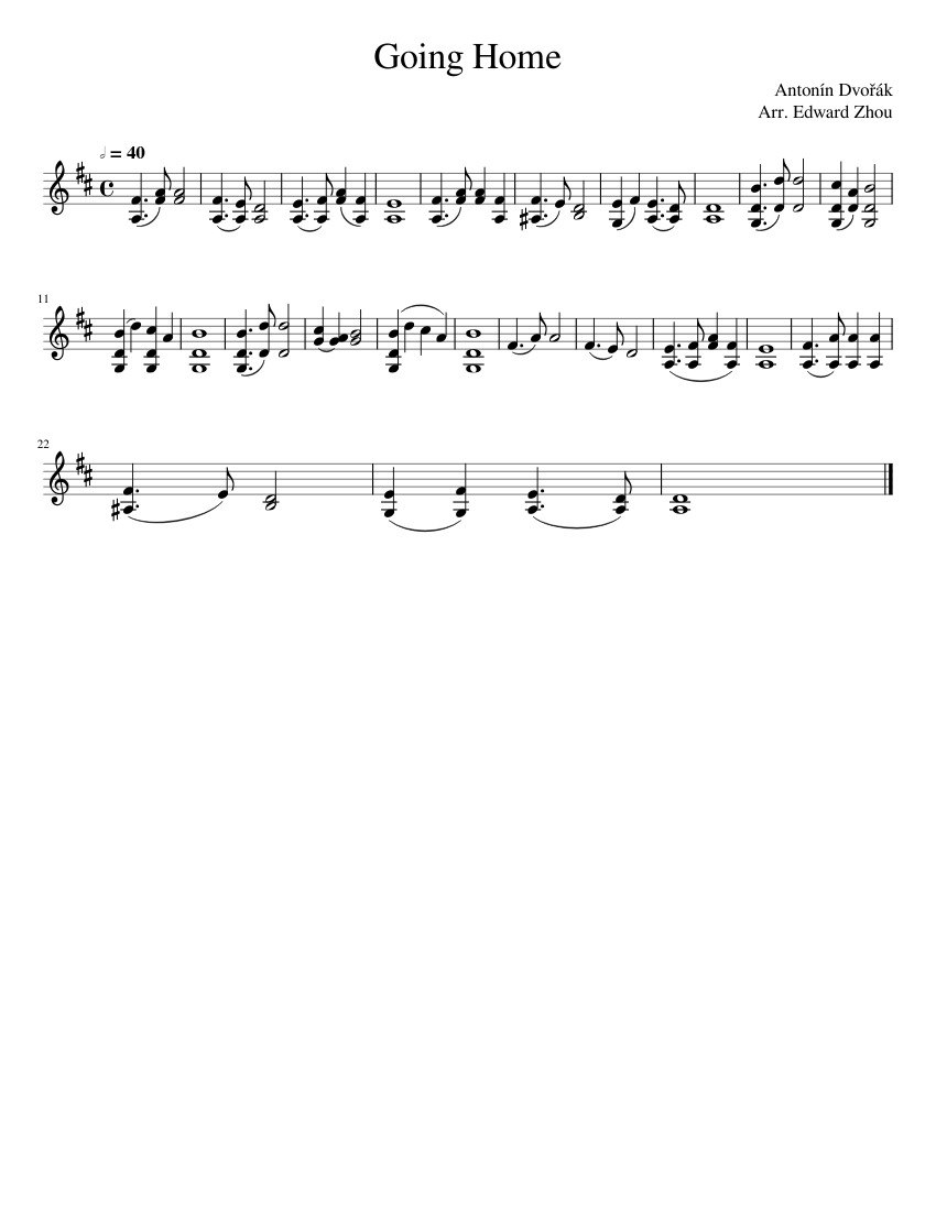 Going Home - Antonín Dvořák Sheet Music for Violin (Solo) | MuseScore.com