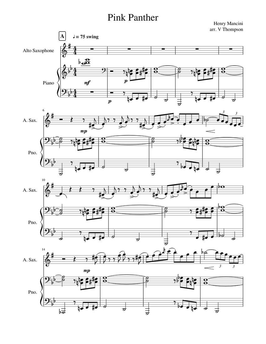 Pink Panther alto sax Sheet music for Piano, Saxophone alto (Mixed