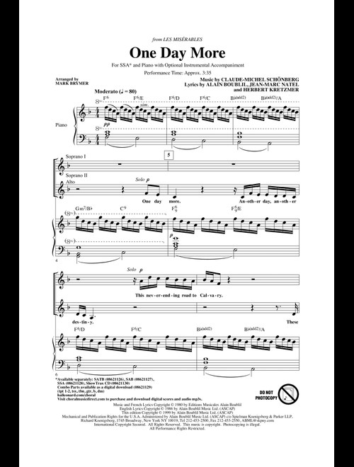 One Day More (from Les Miserables) (arr. Mark Brymer) - Boublil & Schonberg, Alain Boublil, Jean-Marc Natel (Choral, SSA)