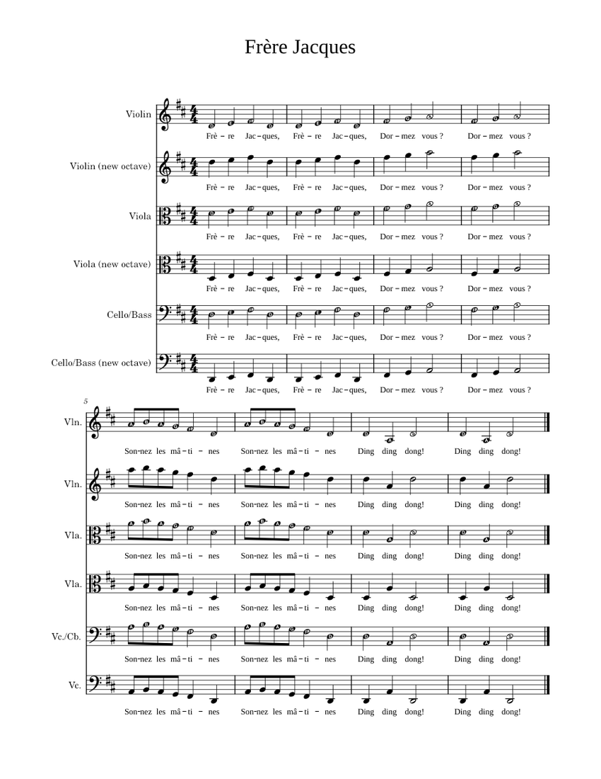 Frère Jacques Sheet Music for Violin, Viola, Cello (Solo) | MuseScore.com
