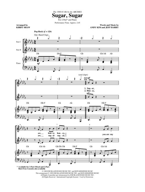 Sugar, Sugar (arr. Kirby Shaw) - The Archies (Choral, 2-Part)