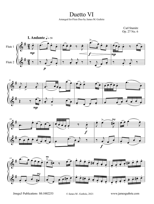 Stamitz: Duet Op. 27 No. 6 for Flute Duo (Arr. James M. Guthrie) - Carl Stamitz (Flute Duet)