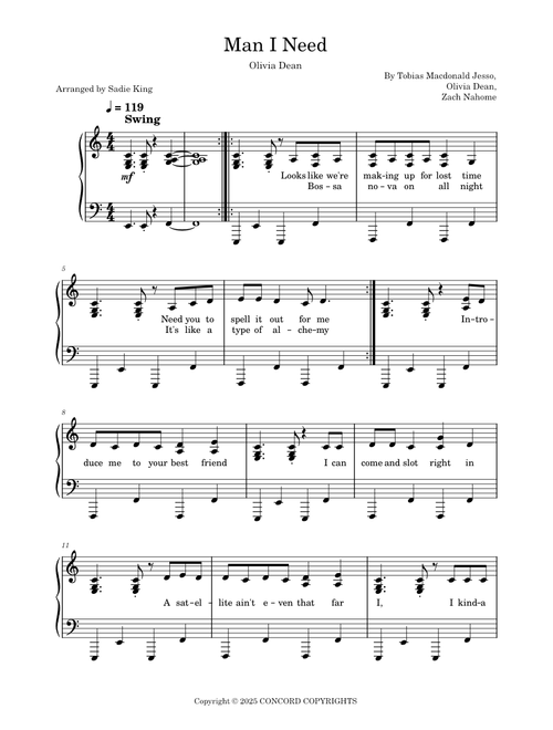 Man I Need – Olivia Dean - Intermediate Piano in C Major