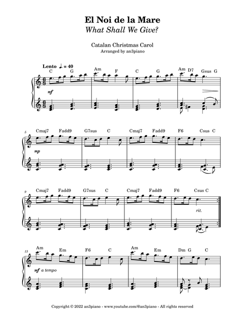 El Noi de la Mare - What Shall We Give? (Arr. an3piano) - Traditional (Piano Solo)