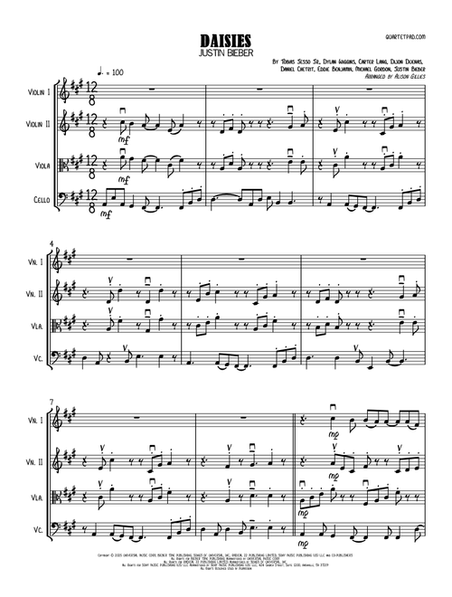 Daisies (Arr. Alison Gillies) - Justin Bieber (String Quartet)