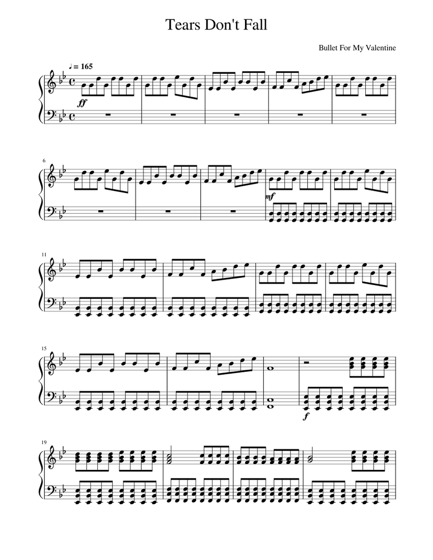 Bullet For My Valentine - Tears Don't Fall Sheet Music for Piano