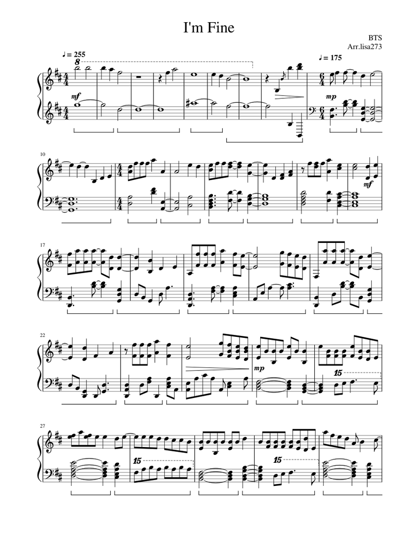 I'm Fine - BTS Sheet Music for Piano (Solo) | MuseScore.com