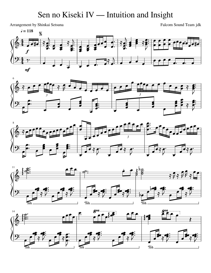Sen no Kiseki IV –– Intuition and Insight Sheet Music for Piano