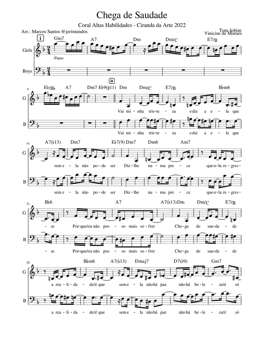 Chega de saudade – Antônio Carlos Jobim Chega de Saudade Sheet music ...