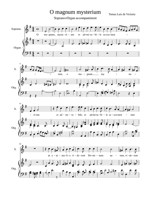 O magnum mysterium – Tomás Luis de Victoria O_magnum_mysterium (S+organ)