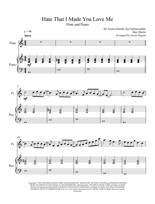 Hate That I Made You Love Me (Arr. Lucas Pagani) - Ariana Grande (Flute and Piano)