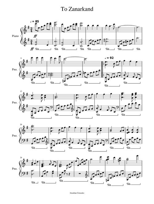 To Zanarkand Final Fantasy X (Arr. Jonathan Gonzalez) - Nobuo Uematsu (Piano Solo)