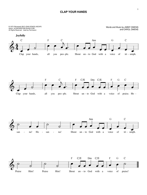 Clap Your Hands - Carol Owens (Easy Lead Sheet - Fake Book)