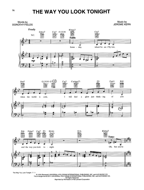 The Way You Look Tonight - Tony Bennett & Faith Hill (Piano-Vocal-Guitar)