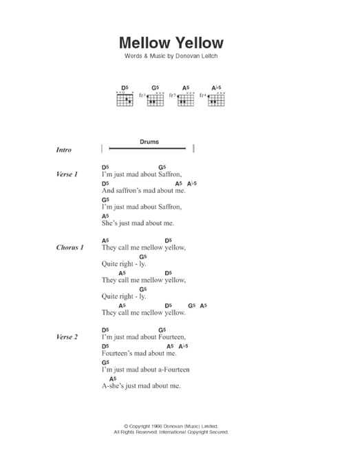 Mellow Yellow - Donovan (Guitar Chords-Lyrics)