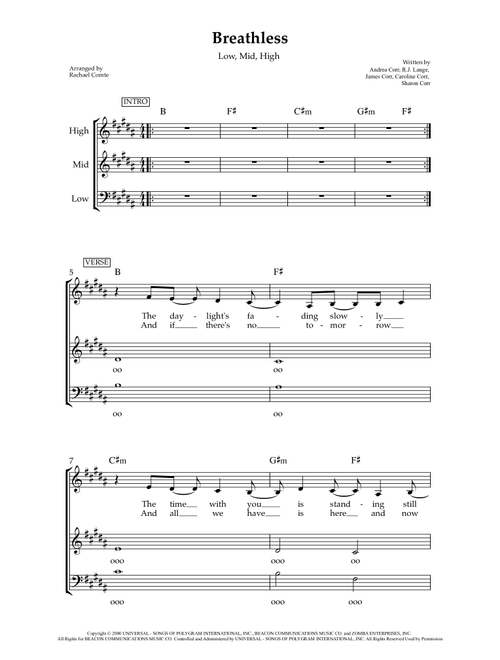Breathless (Arr. Rachael Comte) - The Corrs (Choral, 3-Part)