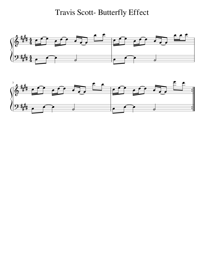 travis scott butterfly effect Sheet music for Piano (Solo)