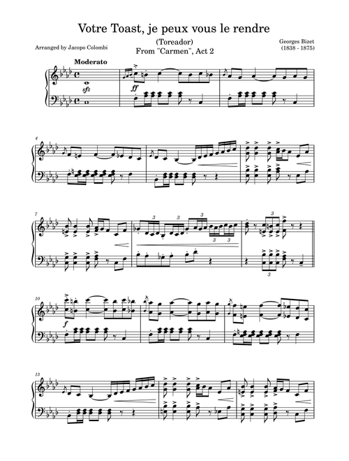 Votre Toast, je peux vous le rendre (Arr. Jacopo Colombi) - Georges Bizet (Piano Solo)