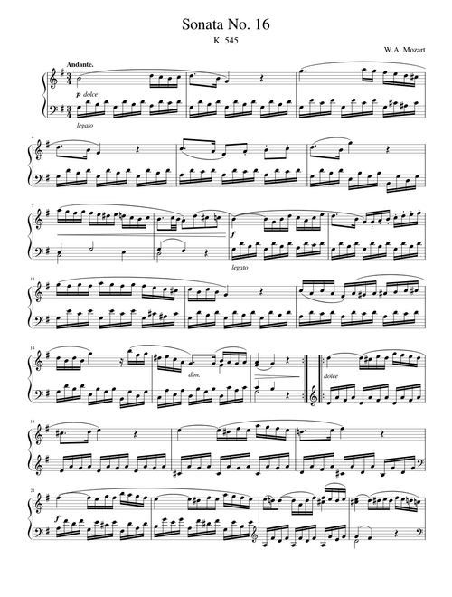 Mozart - Piano Sonata No. 16 in C Major, K. 545, II. Andante