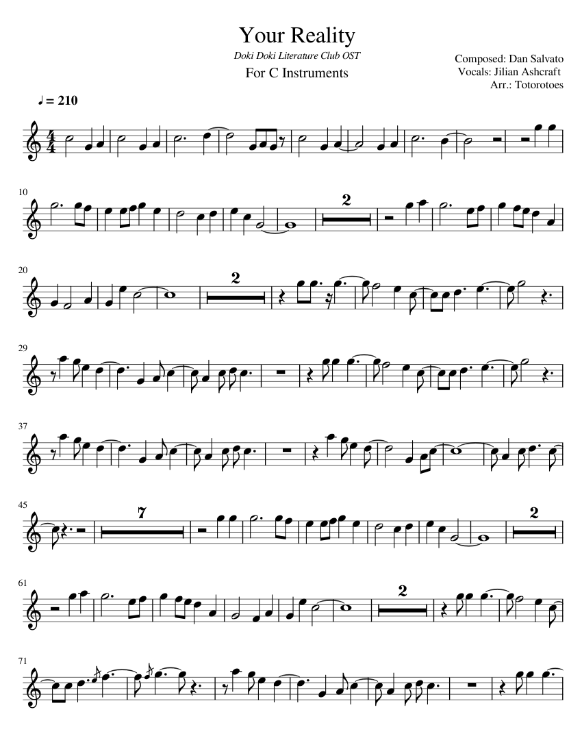 Your Reality (Doki Doki Literature Club) | C Instruments Sheet Music ...