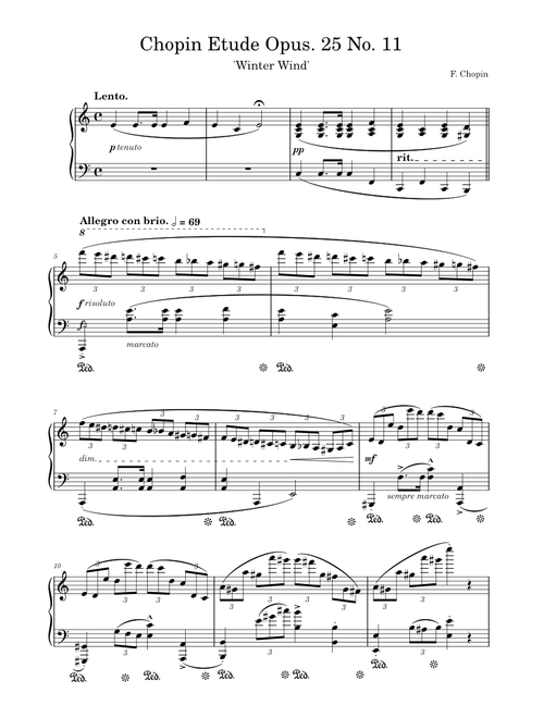 Chopin Etude Op. 25 No. 11 (Winter Wind) Easy Version