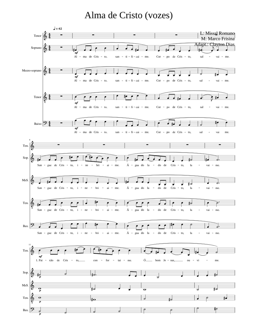 m*i様 Lhasa 音楽スコア Lajcynna Christi Anima Christi – Marco Frisina ALMA DE CRISTO VOZES Sheet Music for