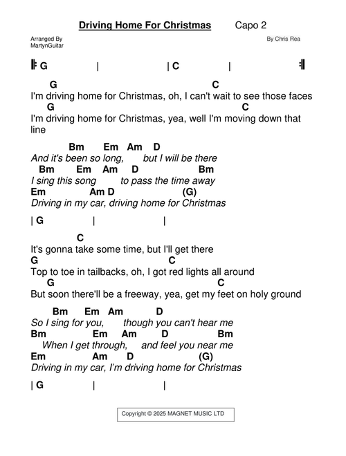 Driving Home For Christmas (Arr. MartynGuitar) - Chris Rea (Guitar Chords-Lyrics)