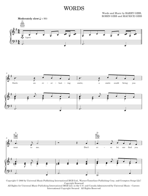 Words - Bee Gees (Piano-Vocal-Guitar)
