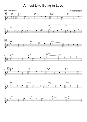 Almost like being in Love Sheet Music with Chords for Piano (Solo