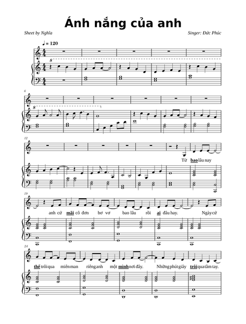 Ánh nắng của anh – Khắc Hưng, Đức Phúc - Sheet by HV Music