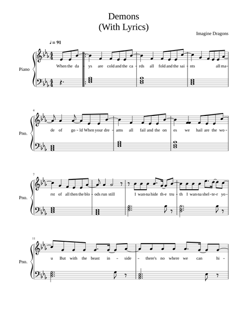 Imagine Dragons - Demons (With Lyrics)