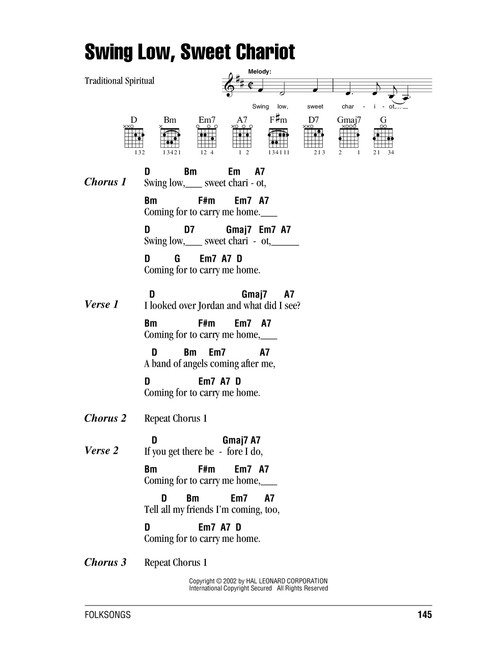 Swing Low, Sweet Chariot - Traditional Spiritual (Guitar Chords-Lyrics)