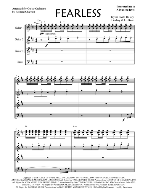 Fearless (Arr. Richard Charlton) - Taylor Swift (Guitar Ensemble)