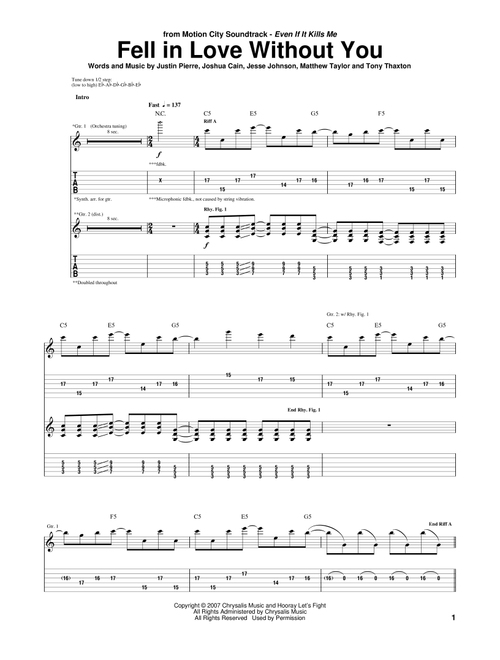 Fell In Love Without You - Motion City Soundtrack (Guitar Tab)