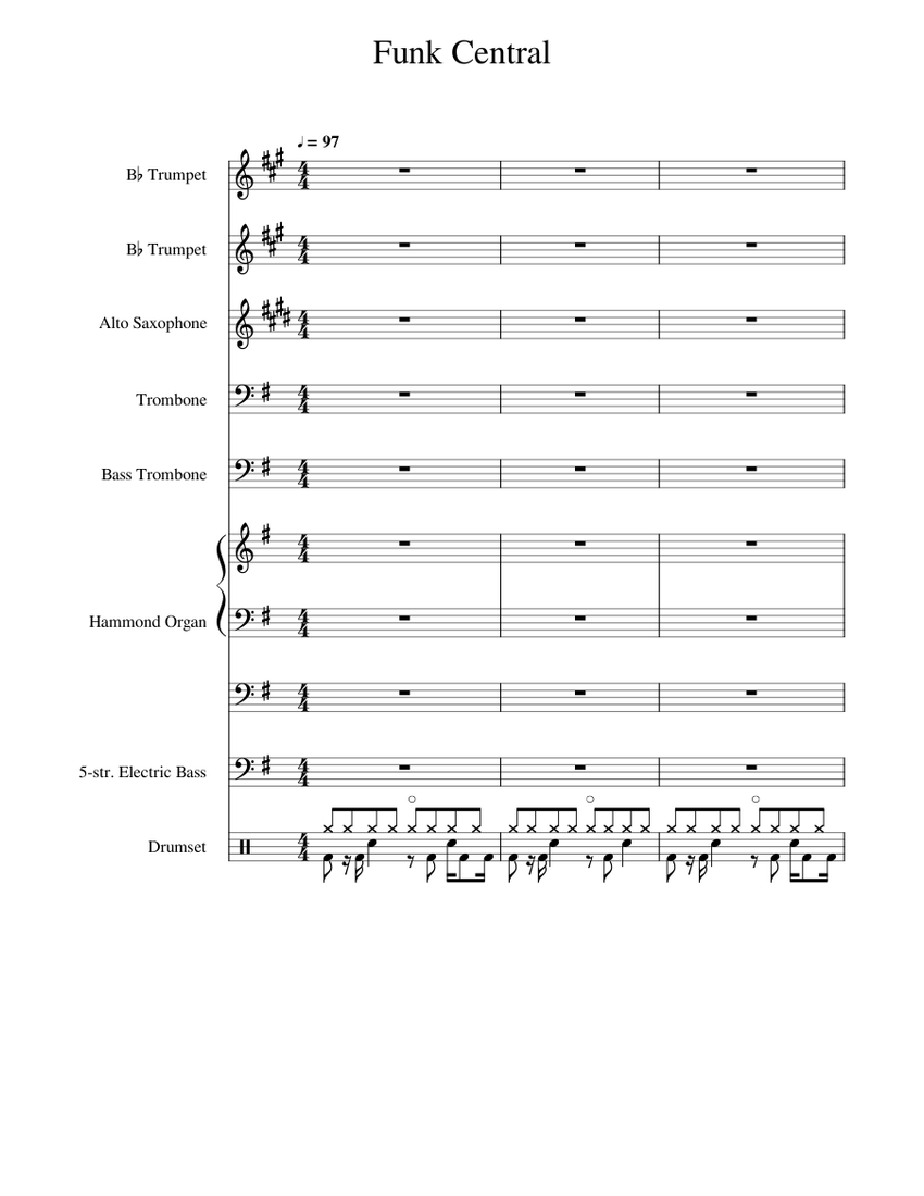 Funk Central Sheet Music for Trombone, Organ, Trombone bass, Saxophone ...