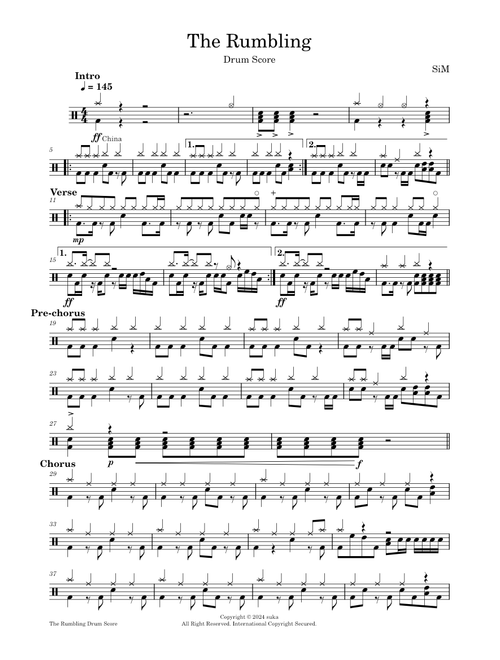 The Rumbling – Sim [Drum Score]