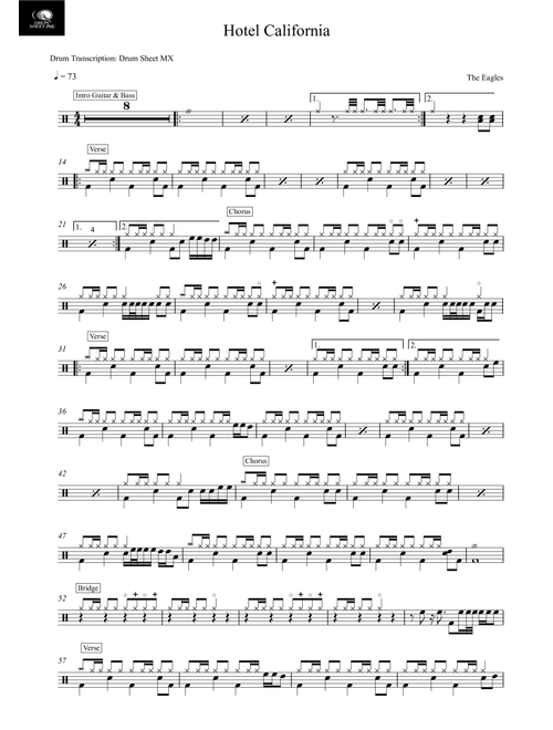 Hotel California (Arr. Drum Transcription: Drum Sheet MX) - Eagles (Drums)
