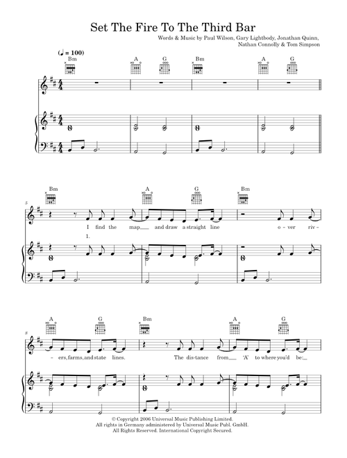 Set The Fire To The Third Bar - Snow Patrol (Piano-Vocal-Guitar (Piano Accompaniment))