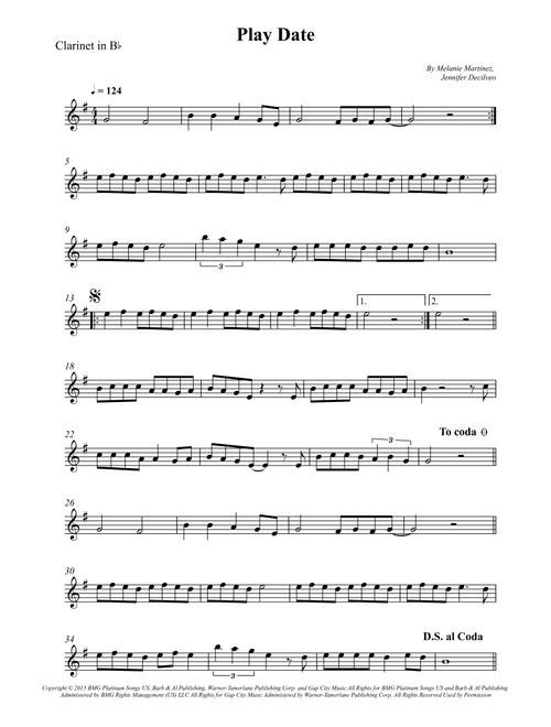 Play Date (Arr. Wesley S. SIlva) - Melanie Martinez (Clarinet Solo)