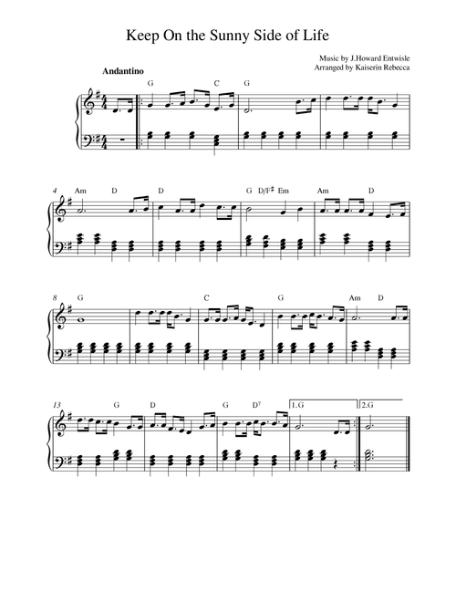 Keep On the Sunny Side of Life (Arr. Kaiserin Rebecca) - JHoward Entwisle (Piano Solo)