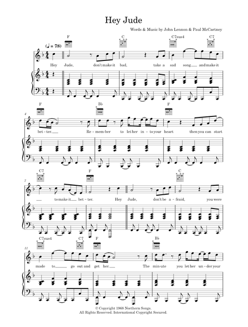 Hey jude - The Beatles (Piano-Vocal-Guitar (Piano Accompaniment))
