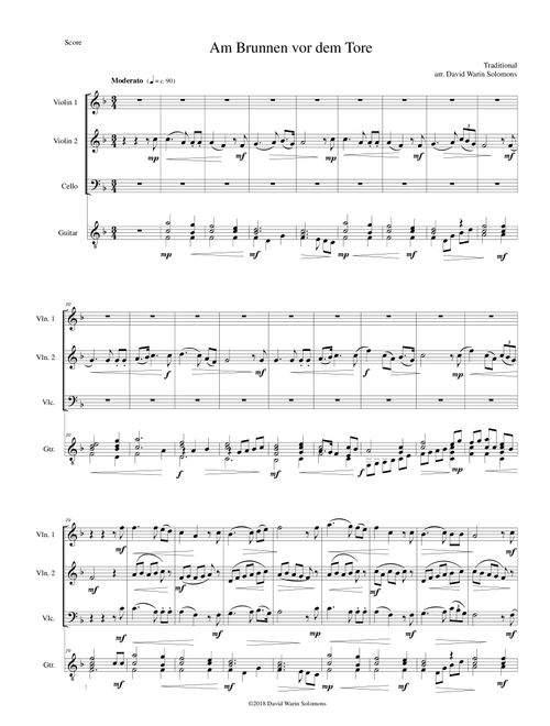 Am Brunnen vor dem Tore (At the fountain before the gate) 2 violins, cello, guitar (Arr. David Warin Solomons) - Traditional (Small Ensemble)