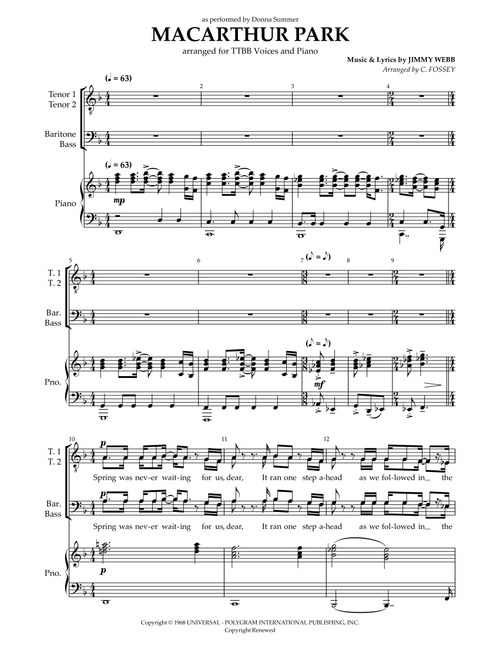 Macarthur Park (Arr. Christopher Fossey) - Donna Summer (Choral, TTBB)