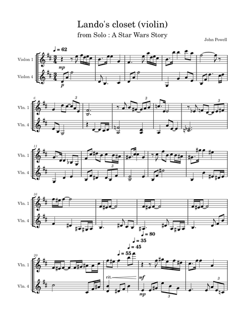 Lando's Closet for violin duet