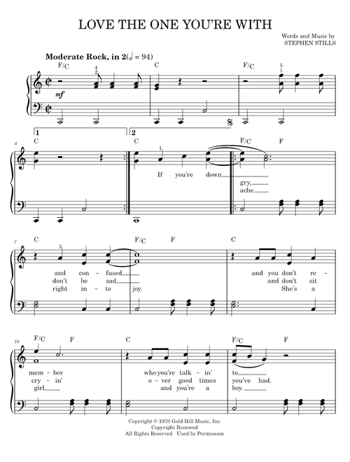 Love The One You're With - Crosby, Stills & Nash, The Isley Brothers (Easy Piano)