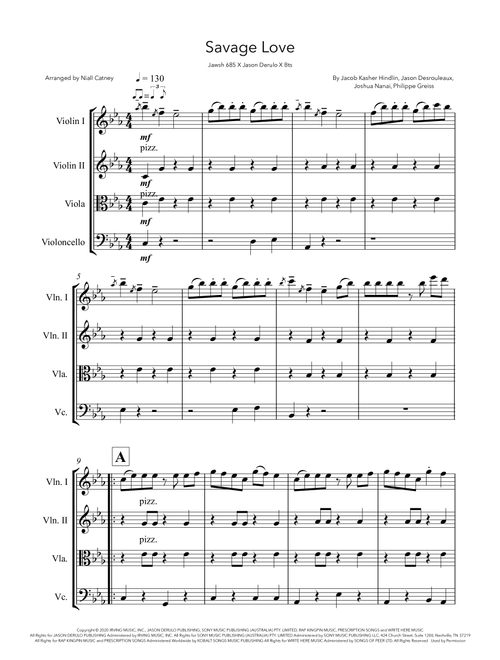 Savage Love (Arr. Niall Catney) - Jawsh 685 x Jason Derulo x BTS (String Quartet)