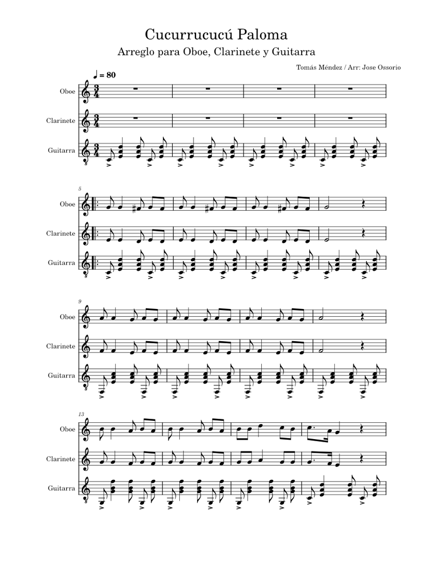 Cucurrucucú Paloma Sheet music for Guitar (Mixed Trio)